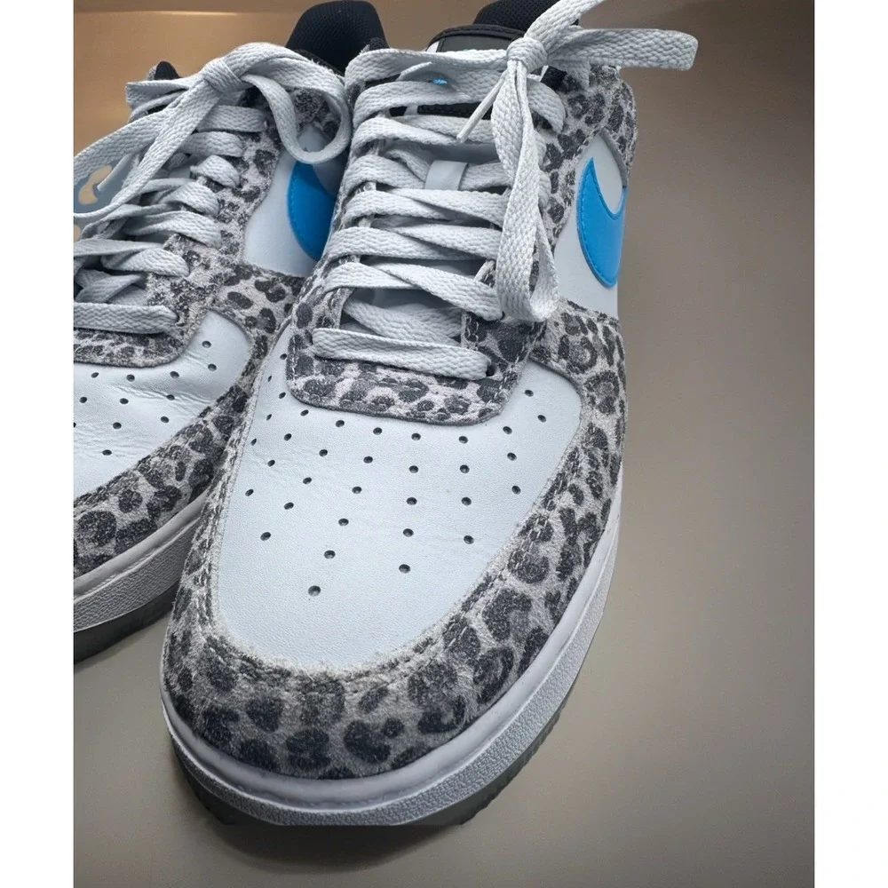 Nike Air Force 1 Low Leopard Print Blue Swoosh DJ6192 001 Mens 9.5 - Picture 8 of 11